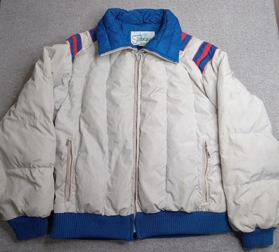 Chaqueta acolchada informal de invierno con cremallera a rayas blancas Skitique retro para hombre L Foto 1 de 4