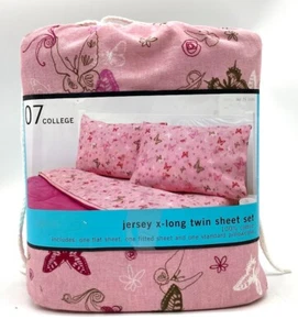 Pink Butterfly Jersey X-long Twin Sheet Set - Picture 1 of 2