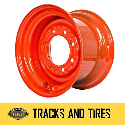 9.75X16.5 Rim/Wheel for 12-16.5 Tire - Bobcat Orange Color 6 3/4" WIDE Offset - Image 1 of 4