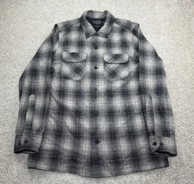 Pendleton Board Shirt Button Up Mens M Fitted Plaid Slate White Gray loop Collar - Image 1 of 4