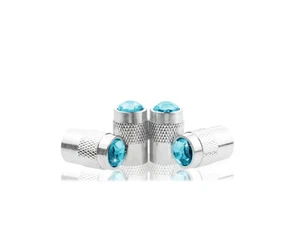 Turquoise Blue Crystal Locking Chrome Metal Tire Air Valve Stem Cap-DD - Picture 1 of 1