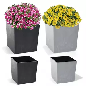 Blumenkübel mit Betoneffekt mit Einsatz Blumentopf Pflanz-Gartenkübel 2 Farben - Bild 1 von 11
