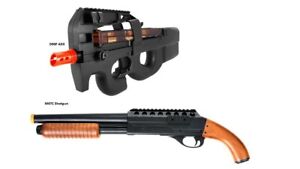 2 Airsoft Guns: 1 Well D90F P90 Battery Powered Airsoft Gun + 1 DE M47C Shotgun