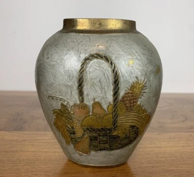 Brass Vase Fruit Basket Gold Silver Toned Vintage Double Sided Heavy - Image 1 of 4