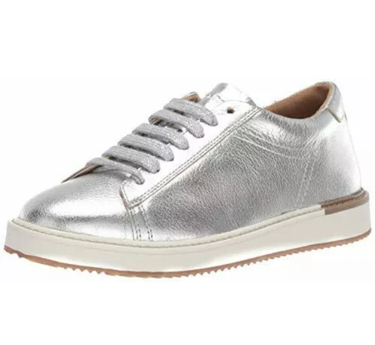 Hush Puppies Women's Sabine Sneaker Silver Metallic Leather 7 W Wide EU 38