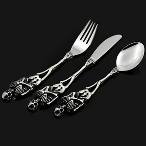 Cool Gothic Silber Edelstahl Besteck Skelett Gabeln Löffel Messer Silber - Bild 1 von 12