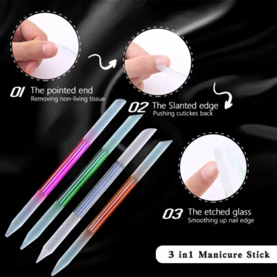 Glass Manicure Pedicure Cuticle Pusher Remover Nail file Buffer Scrubs Stick - Image 1 of 4