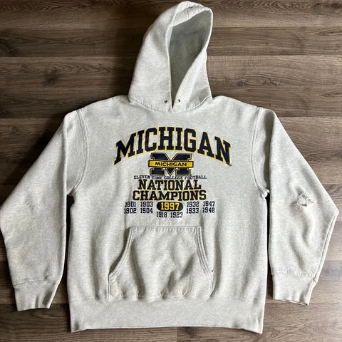 VTG Michigan Wolverines Hoodie Men's L U of M National Champions 90s Distressed Cover