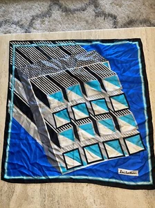 Silk Scarf Eric Boor Bourlon Paris ART 3D Square 30”x30” Blue Black Wht Designer - Picture 1 of 6