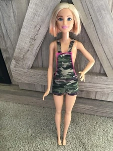2017 Mattel Camping Fun Barbie #FNY48 Barbie Doll Green Camouflage Overalls only - Picture 1 of 6