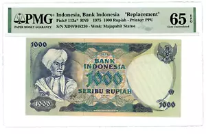 Indonesia ... P-113a ... 1.000 Rupiah .. 1975 ... Gem *UNC*... PMG 65 Replace - Picture 1 of 2