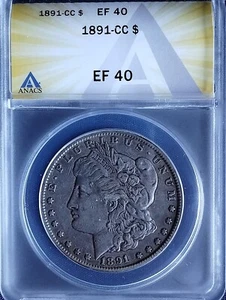 1891-CC Morgan Dollar : ANACS EF40 RARE COIN - Picture 1 of 4