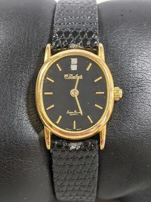 Women's LUCIEN PICCARD "Dufonte" Gold Tone Watch Black Leather Band 8 Inch - Image 1 of 4
