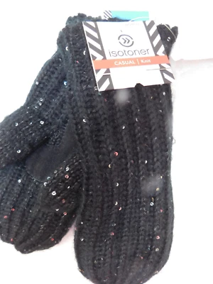 NWT Isotoner Knit Mittens Sherpa Fur Lined Leather Palm Women One size fits most - Image 1 of 4