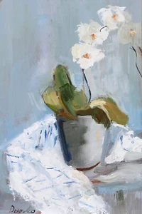 Abstract WHITE ORCHID oil painting UKRAINE Demenko NataliaN8X12 - Picture 1 of 12