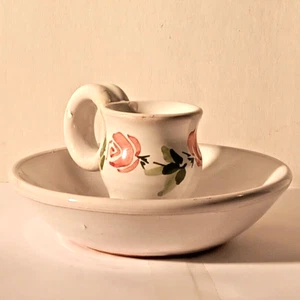 Französischer Keramik Kerzenständer - Rosa Rose Floral, Kammerleuchter Stil, Vintage 3,5 - Bild 1 von 5