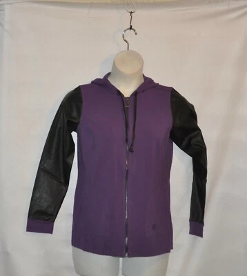 Linea by Louis Dell'Olio Zip Hoodie w/ Faux Leather Sleeves Size S Amethyst - Image 1 of 2