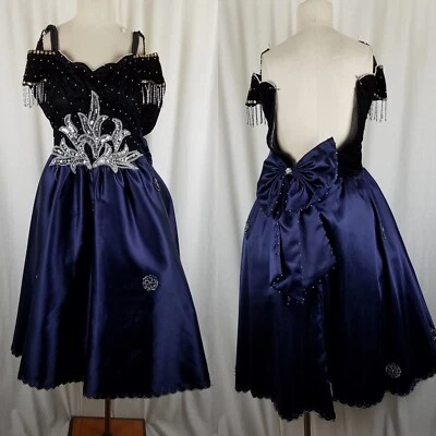 Vestido De Colección Azul Marino Terciopelo Gasa Joyas Baile de graduación Concurso Junior 2XL Para Mujer XS Foto 1 de 4