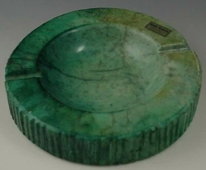 ASHTRAY ITALY GENUINE HAND CARVED ALABASTER JADE-GREEN 6.1/2'' VINTAGE #1 - Picture 1 of 3