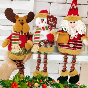 Christmas Sitting Santa Claus Snowman Reindeer Christmas Ornament Long Legs Doll - Picture 1 of 16