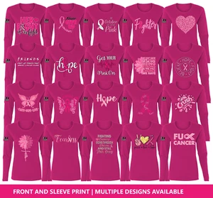 Collection Designs Breast Cancer Awareness USA Flag Women Pink Long Sleeve - Picture 1 of 22