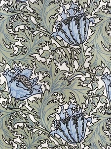 Morris Anemone cotton fabric Art Nouveau floral green blue - Picture 1 of 4