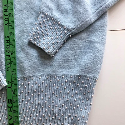 YarnWorks Sweater Lambswool Angora Pearl Studded Mock Neck Size S Vtg Cottage - Image 1 of 4