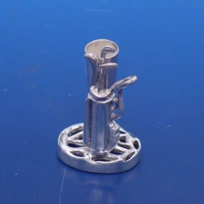 Portapenne da scrivania vintage in argento sterling con motivo sacca da golf - Immagine 1 di 4