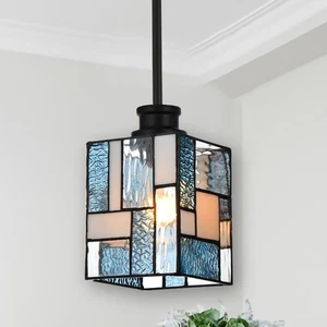 Tiffany Style 1 Light Chandelier Wide Striped Art Glass Kitchen Island Pendan... - Picture 1 of 7