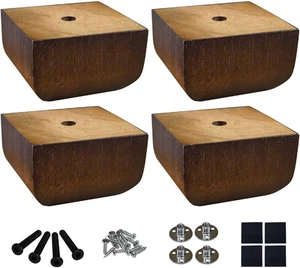 Sofa Legs Square Bed Feet 2 Inch Wood Replacement Leg For Furniture Set Of 4 Dar - Picture 1 of 27