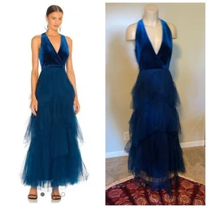 BCBGMAXAZRIA VESTIDO LARGO SUELO ESCALONADO EN AZUL POSEIDÓN - Imagen 1 de 8