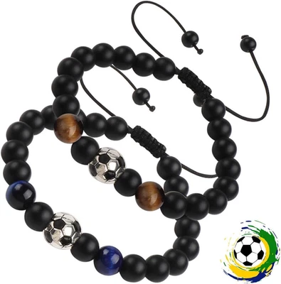Fußball Geschenke Jungen Armband Teenager Kinder 4-12 Jahre - Naturstein Fußball - Bild 1 von 4