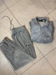 Sean John tuta uomo XL grigio full zip giacca felpa set velluto logo - Foto 1 di 18