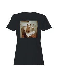 Bathroom Dog with Newspaper Humor Women's T-shirt - Picture 1 of 6