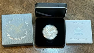 Moneda Real Canadiense 1997 dólar Loon prueba plata décimo aniversario 25,175 g Sterling Ag - Imagen 1 de 6