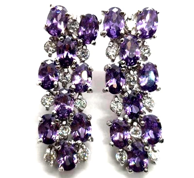 Stud Earrings purple amethyst simulated 18K WHITE GOLD FILLED GP Line Drop Bride - Image 1 of 4