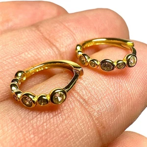 925 Sterling Silber vergoldet Zirkon Huggie Creolen Damen minimalistisches Gif - Bild 1 von 9