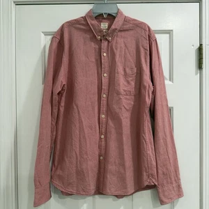 Giordano Oxford Shirt Mens L Faded Red Long Sleeve Cotton Button Up Muscle Fit - Picture 1 of 24