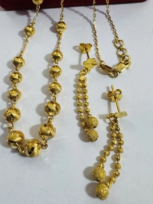 Pure New 22K 916 Real Yellow Gold 20” Long Balls Earring & Necklace 4/6mm 15.4gr - Image 1 of 4