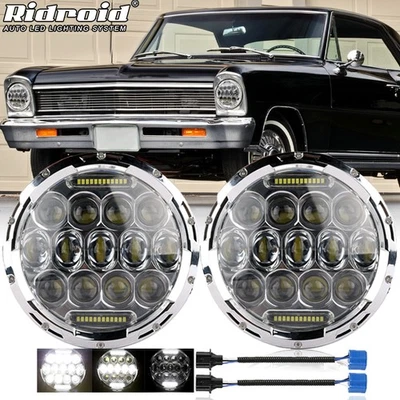 Pair 7" LED Headlights Hi/Lo for Chevrolet C10 Pickup 1962 1963 1964 1965-1980 - Image 1 of 4