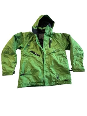 Spyder Challenger Jacket Boys Removable Hood Snowboarding Size 14 Neon Green EUC - Image 1 of 4