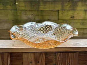 Vintage Jeanette Lrg Carnival 11" Glass Bowl Iridescent Marigold Diamond Ruffled - Picture 1 of 17