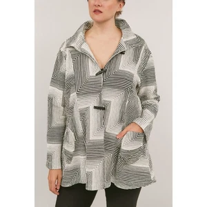 Yushi Womens Jacket Topper Wire Collar Stick Button Asymmetrical White Striped S - Picture 1 of 10