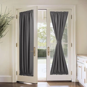 Gray Door Curtain - Thermal Insulated Rod Pocket Blackout Privacy French Door... - Picture 1 of 7