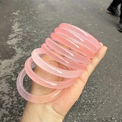 Certified natural quartzite jade Cherry blossom light pink bracelet Round bar - Image 1 of 2