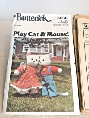 Vintage Butterick Pattern 5666 Play Cat And Mouse Stuffed Animals UC FF - Image 1 of 4
