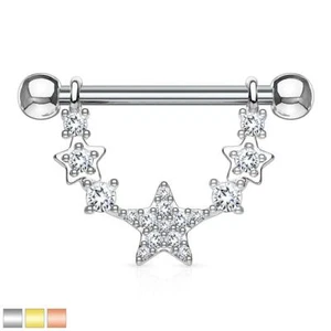 CZ Linked Feather Dangle Nipple Bar - Picture 1 of 4