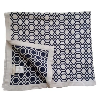 Pottery Barn Baby Blanket 30"x40" Navy Blue White Chevron Knit Thick Act 30x35 - Image 1 of 4