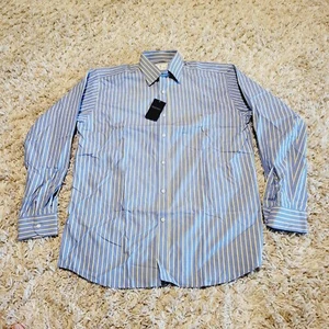 Kent Curwen Shirt Mens 15.5 Blue Striped Button Up Long Sleeve Made England New - Picture 1 of 9