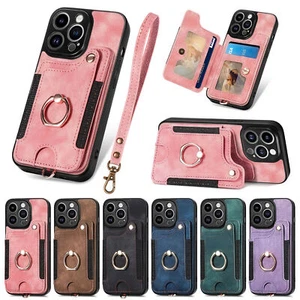 For iPhone 16 Pro Max 15 14 13 12 Magnetic Leather Wallet Case Ring Stand Cover - Picture 1 of 52